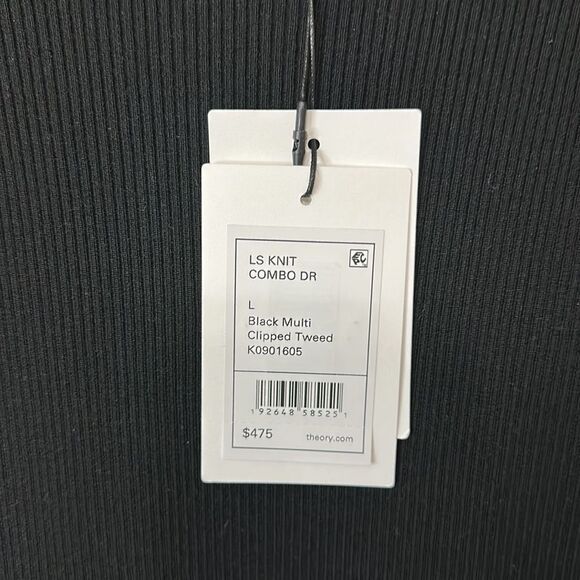 NWT Theory Long sleeve Knit Combo Dress Black Multi Clipped Tweed - Picture 2 of 6